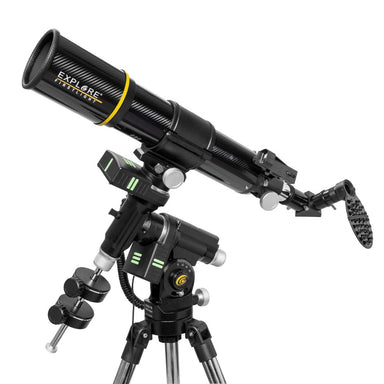 Explore Scientific FirstLight 80mm CF Refractor Telescope with iEXOS-100 PMC-Eight Equatorial Tracker System Combo with Solar Filter without filter and with accessories