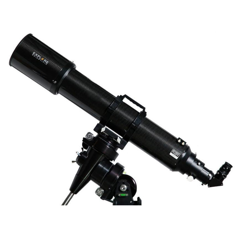 Explore Scientific ED152 Air-Spaced Triplet APO Refractor Telescope in Carbon Fiber mounted on tripod side view