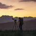Outdoor landscape with sunset and a Unistellar Telescope with a Unistellar Backpack for eQuinox or eVscope 2