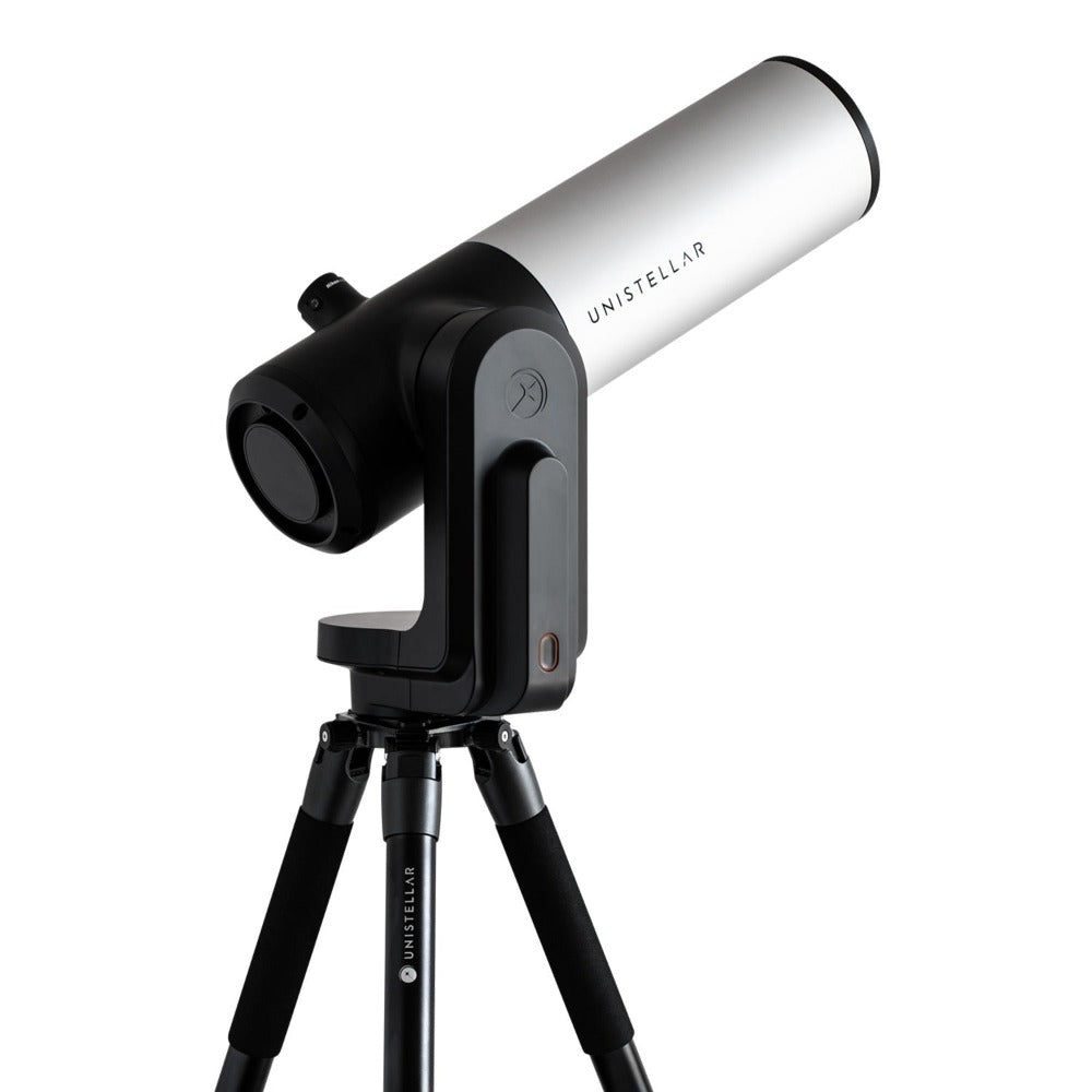Unistellar eVscope 2 Smart Digital Reflector Telescope mounted on tripod side view